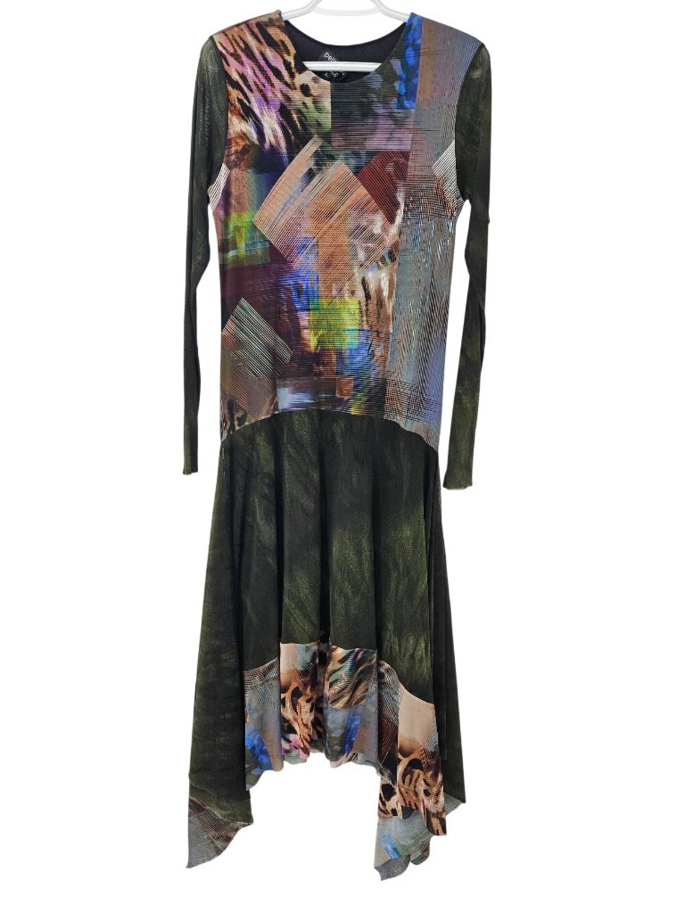 Petit Pois by Viviana G Abstract Mixed Print Midi Dress Women Size L Art To Wear